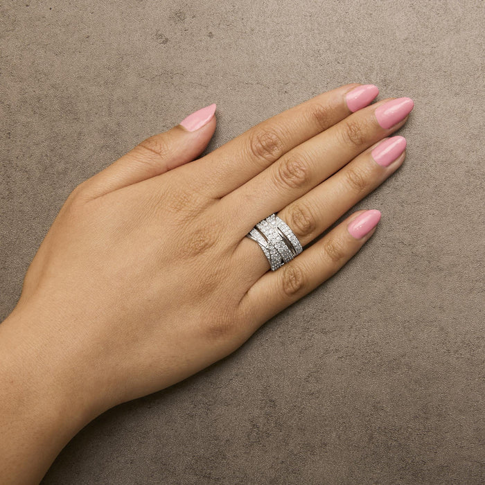 Anillo de banda bypass sobrepuesto con diamantes talla redonda de 2 ct. p.t. en plata de ley, foto 3