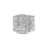 Anillo bypass de varias hileras con diamantes redondos y talla baguette de 2 1/2 ct. p.t. en oro blanco de 10K