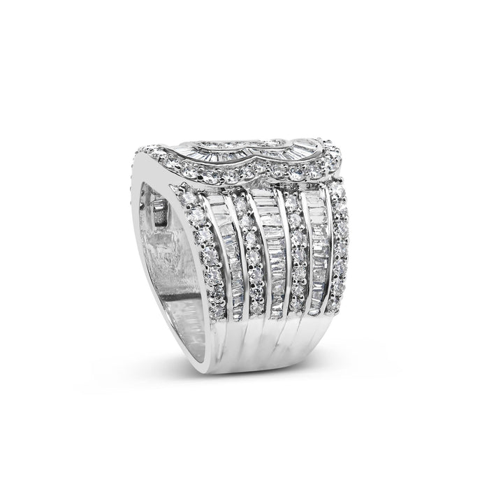 Anillo bypass de varias hileras con diamantes redondos y talla baguette de 2 1/2 ct. p.t. en oro blanco de 10K, foto 5