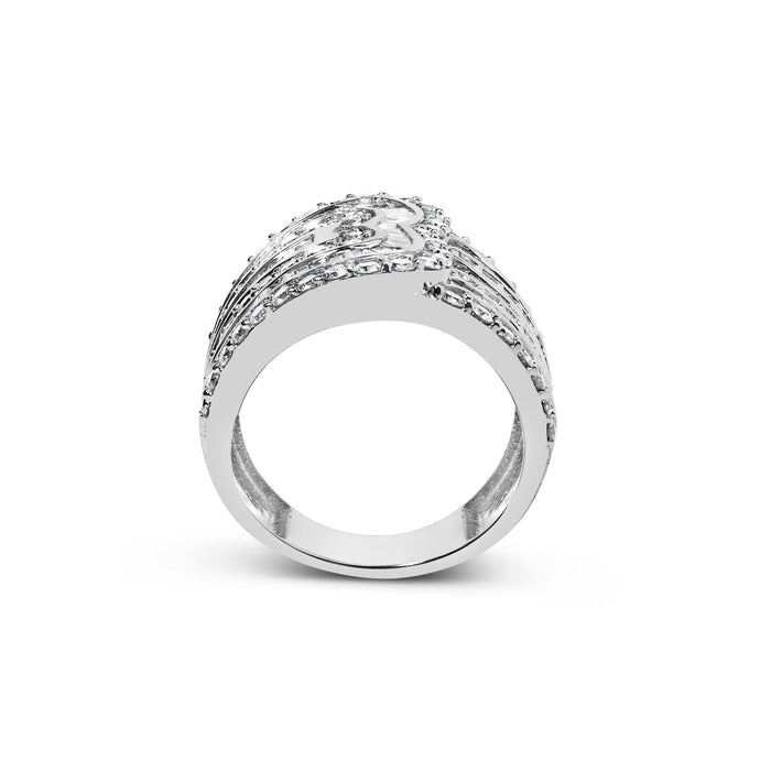 Anillo bypass de varias hileras con diamantes redondos y talla baguette de 2 1/2 ct. p.t. en oro blanco de 10K, foto 6