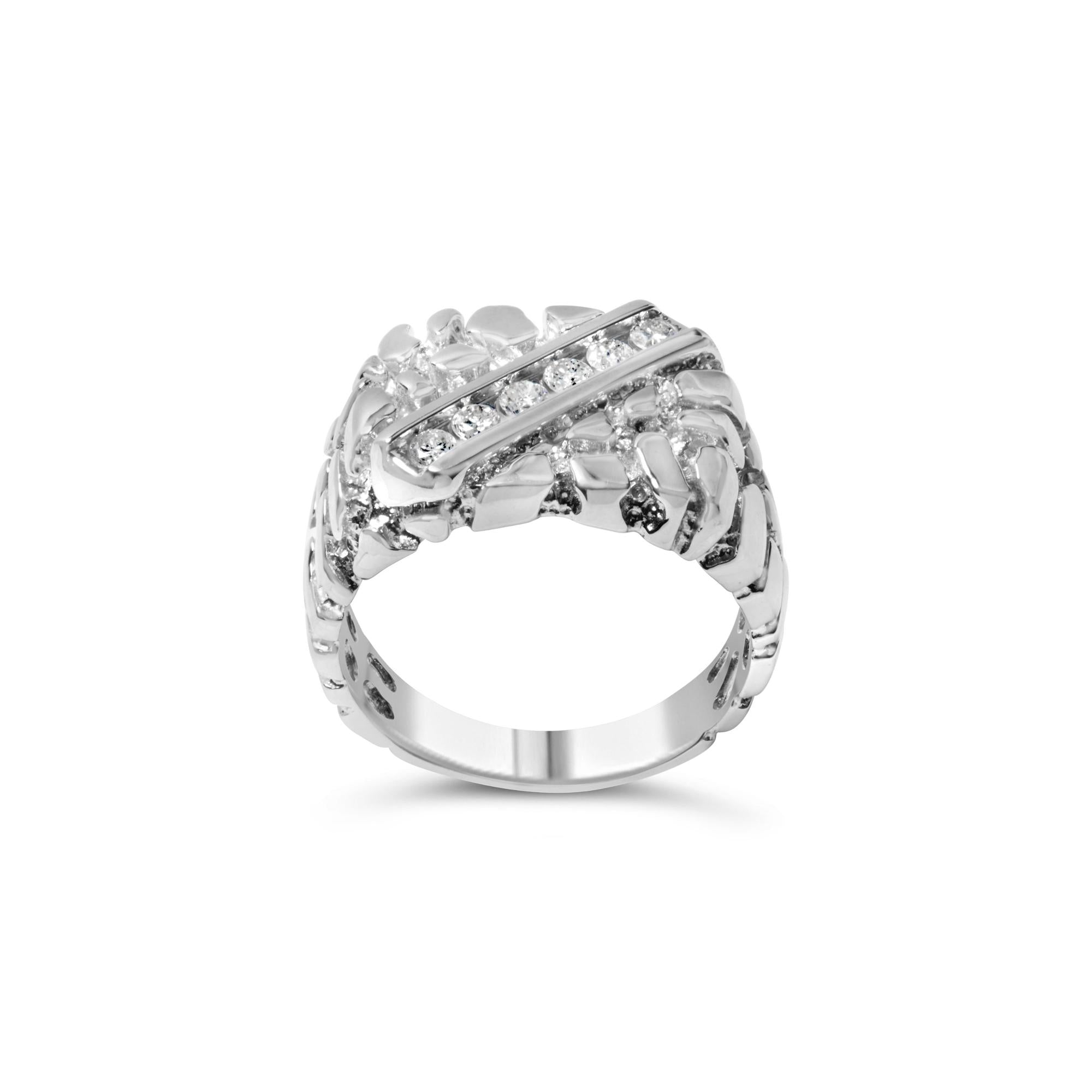 Anillo para caballero con pepita rectangular de 6 piedras y diamantes de 1/3 ct. p.t. en plata de ley, foto 1