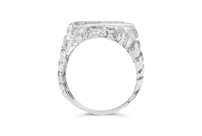 Anillo para caballero con pepita rectangular de 6 piedras y diamantes de 1/3 ct. p.t. en plata de ley, foto 2