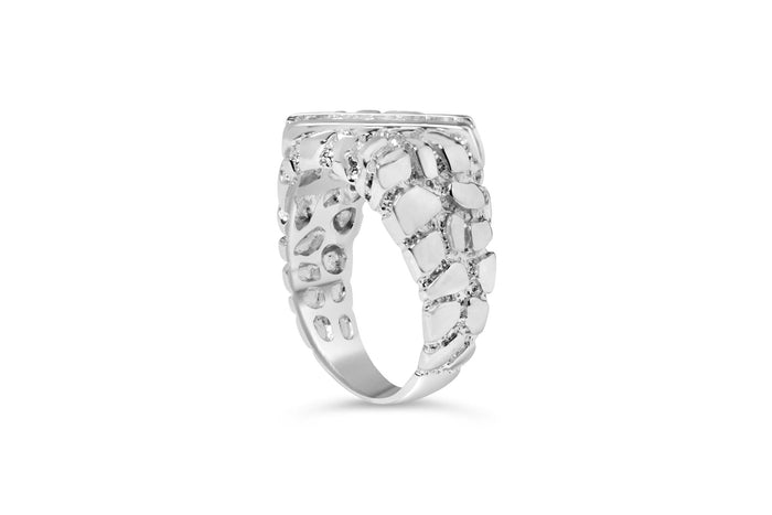 Anillo para caballero con pepita rectangular de 6 piedras y diamantes de 1/3 ct. p.t. en plata de ley, foto 4
