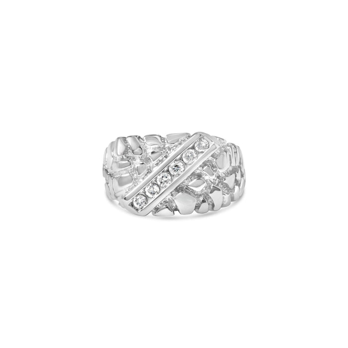 Anillo para caballero con pepita rectangular de 6 piedras y diamantes de 1/3 ct. p.t. en plata de ley, foto 5