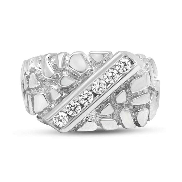 Anillo para caballero con pepita rectangular de 6 piedras y diamantes de 1/3 ct. p.t. en plata de ley, foto 6