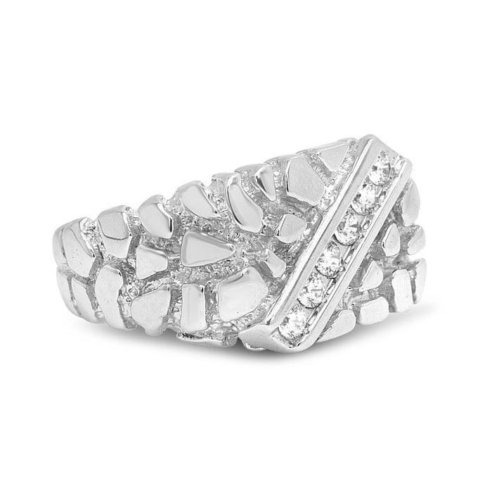 Anillo para caballero con pepita rectangular de 6 piedras y diamantes de 1/3 ct. p.t. en plata de ley, foto 7