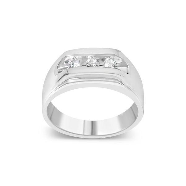 Anillo de banda para hombre de canal de 3 piedras con diamantes de 1/3 ct. p.t. en plata de ley, foto 1