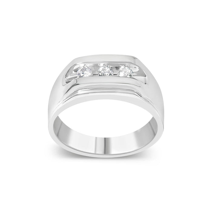 Anillo de banda para hombre de canal de 3 piedras con diamantes de 1/3 ct. p.t. en plata de ley, foto 1
