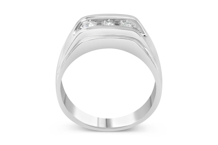 Anillo de banda para hombre de canal de 3 piedras con diamantes de 1/3 ct. p.t. en plata de ley, foto 2