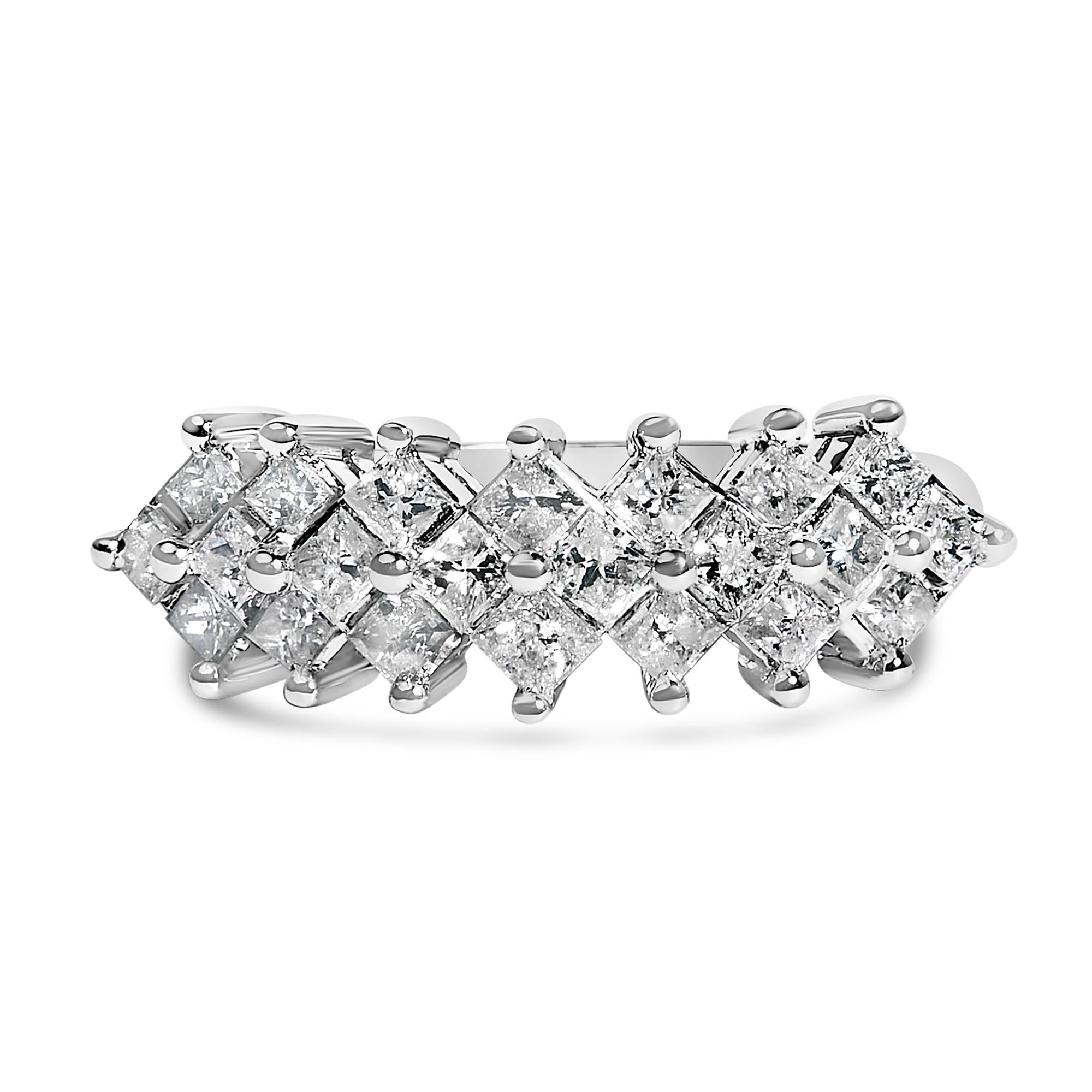 1 1/4 Ct. T.W. Princess Diamond Cluster Band Ring in Sterling Silver, photo 1