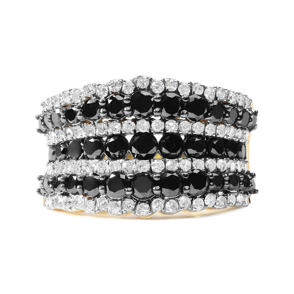 1 3/4 Ct. T.W. Treated Black and White Alternating Diamond Multi Row Band Ring in 14K Yellow Gold-Plated Sterling Silver, photo 1