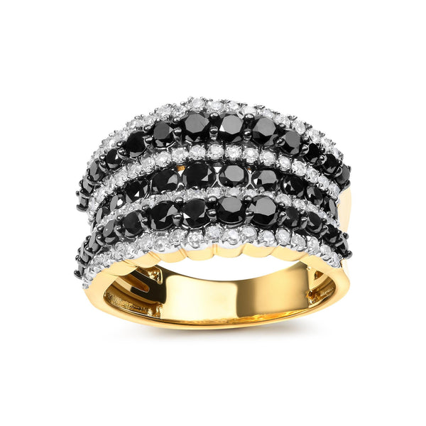 1 3/4 Ct. T.W. Treated Black and White Alternating Diamond Multi Row Band Ring in 14K Yellow Gold-Plated Sterling Silver, photo 2