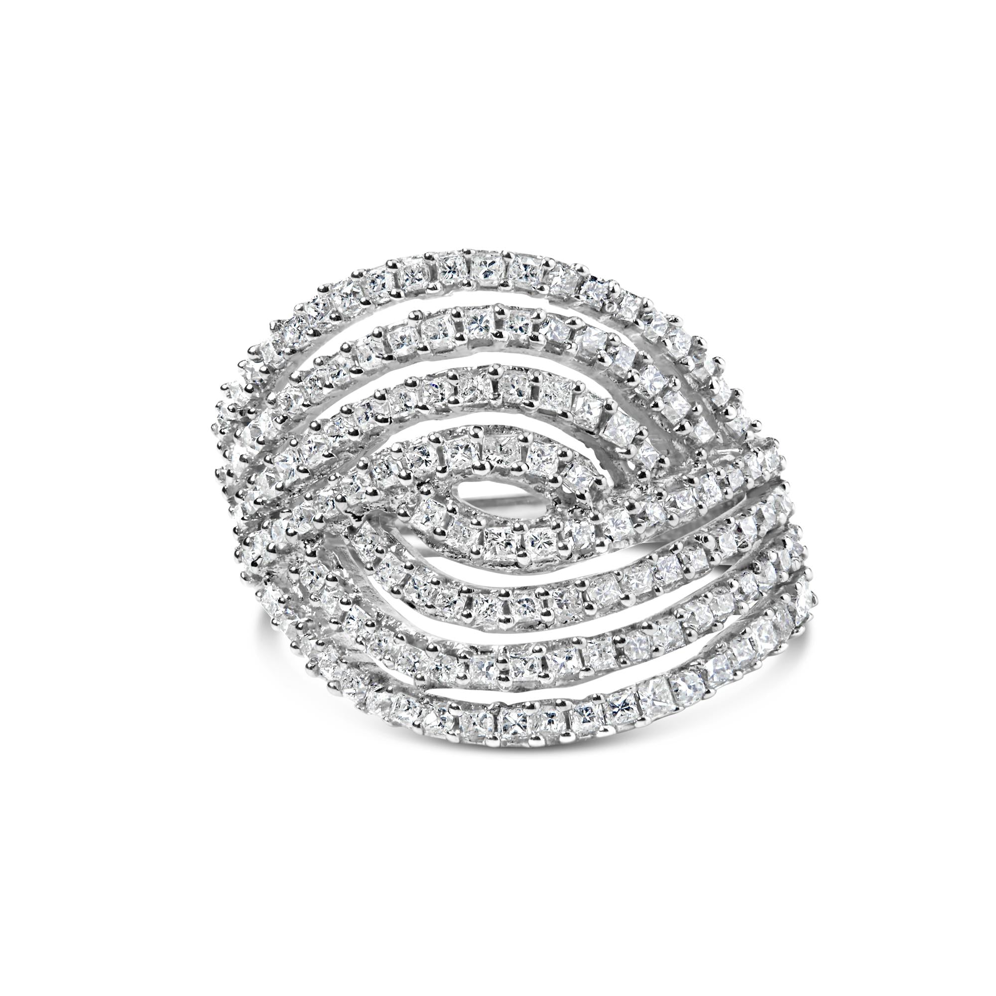 1 1/2 Ct. T.W. Princess Diamond Swirl Design Cocktail Ring in 10K White Gold, photo 1