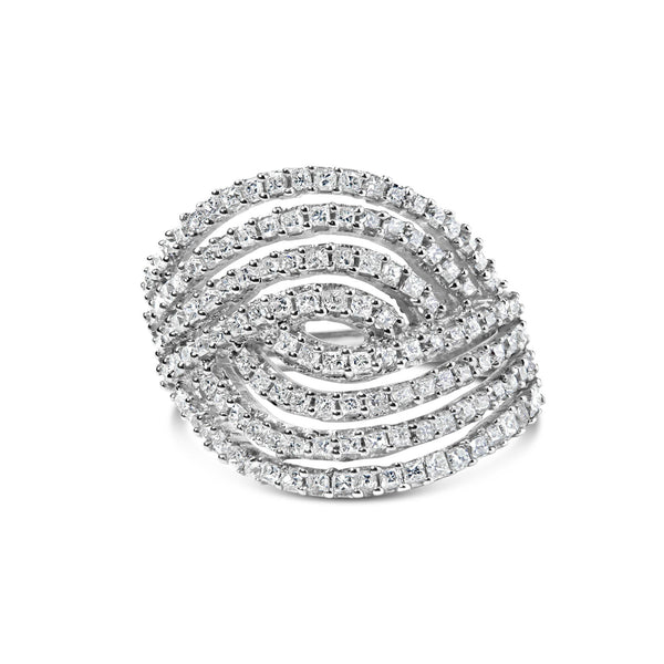 1 1/2 Ct. T.W. Princess Diamond Swirl Design Cocktail Ring in 10K White Gold, photo 1