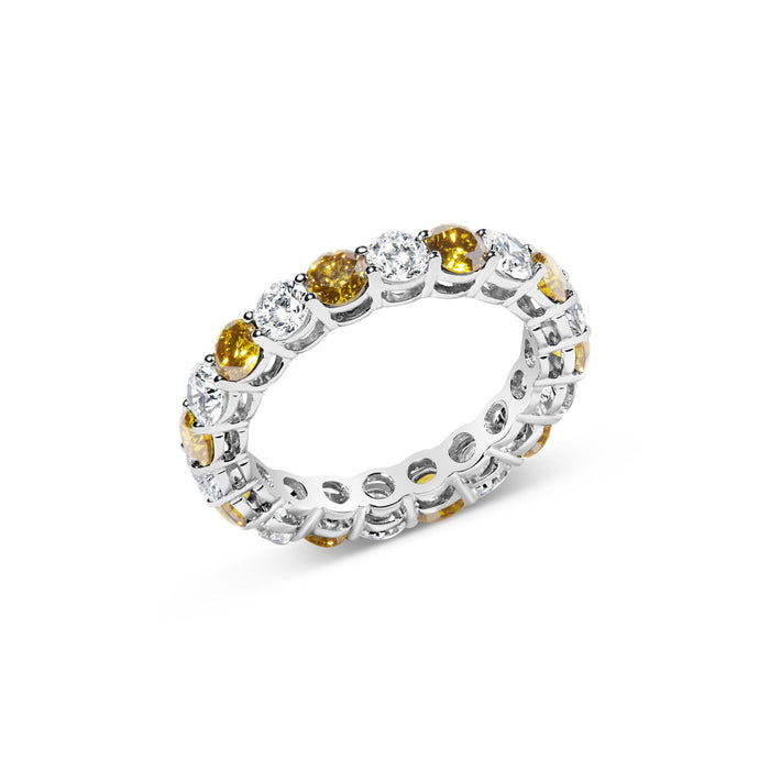 Anillo de eternidad con diamantes blancos y amarillos cultivados en laboratorio de 3 ct. p.t. en oro blanco de 14K, foto 2