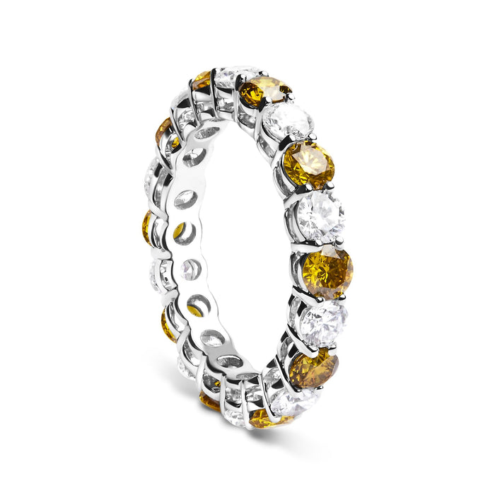 Anillo de eternidad con diamantes blancos y amarillos cultivados en laboratorio de 3 ct. p.t. en oro blanco de 14K, foto 5