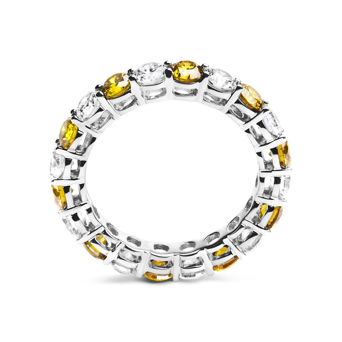 Anillo de eternidad con diamantes blancos y amarillos cultivados en laboratorio de 3 ct. p.t. en oro blanco de 14K, foto 6