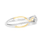 Anillo de promesa bypass y halo con diamantes de 1/4 ct. p.t. en plata de ley bañada en oro amarillo de 14K, foto 2