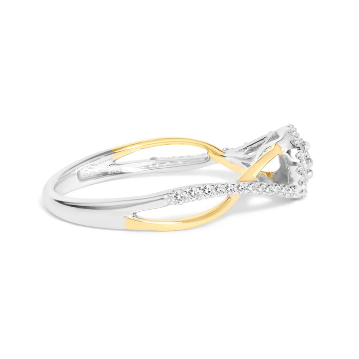Anillo de promesa bypass y halo con diamantes de 1/4 ct. p.t. en plata de ley bañada en oro amarillo de 14K, foto 2