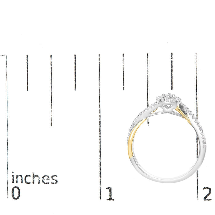 Anillo de promesa bypass y halo con diamantes de 1/4 ct. p.t. en plata de ley bañada en oro amarillo de 14K, foto 7