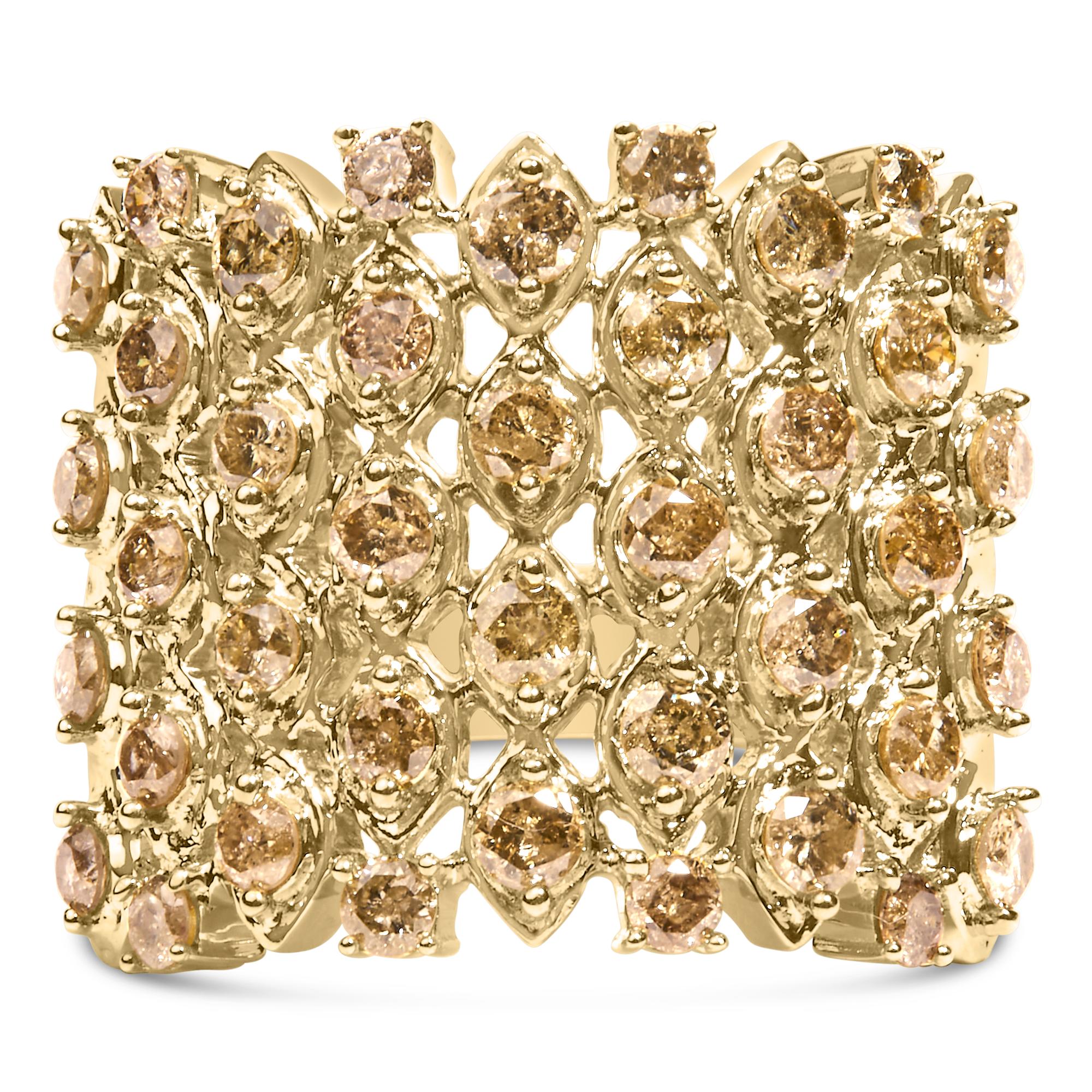 2 Ct. T.W. Brown Diamond Mesh Link Cocktail Ring in 10K Yellow Gold, photo 1