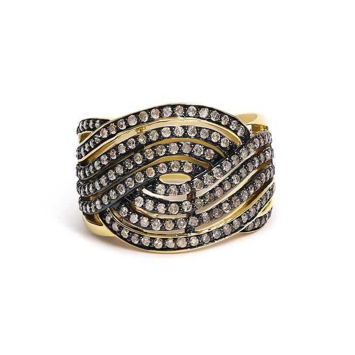 Anillo cruzado con diamantes champán de 1 ct. p.t. en plata de ley bañada en oro amarillo de 10K, foto 1