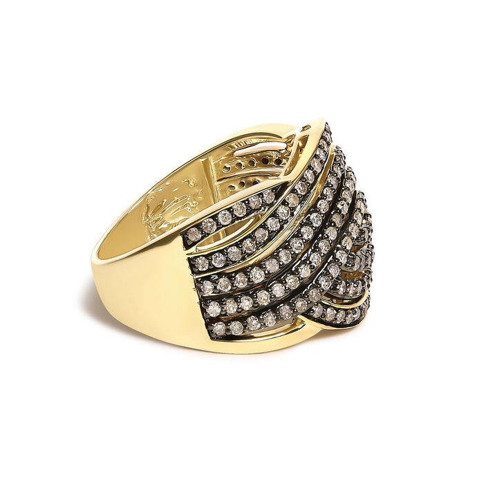 Anillo cruzado con diamantes champán de 1 ct. p.t. en plata de ley bañada en oro amarillo de 10K, foto 2