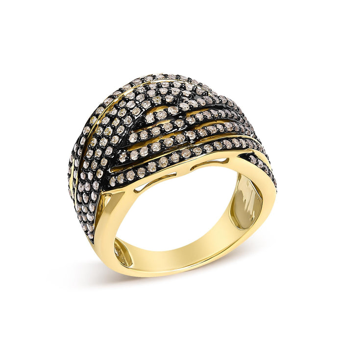 Anillo cruzado con diamantes champán de 1 ct. p.t. en plata de ley bañada en oro amarillo de 10K, foto 4