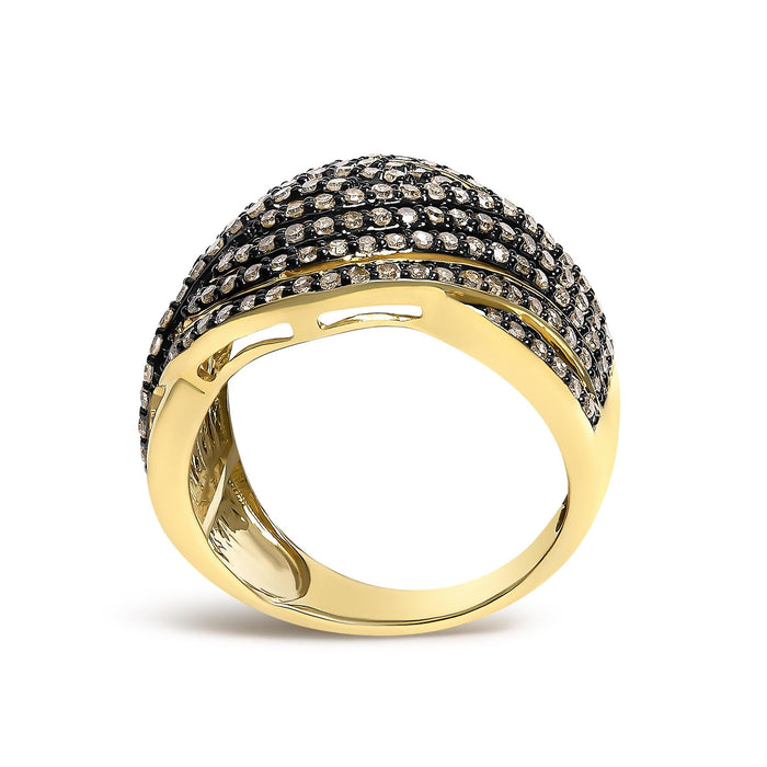 Anillo cruzado con diamantes champán de 1 ct. p.t. en plata de ley bañada en oro amarillo de 10K, foto 6