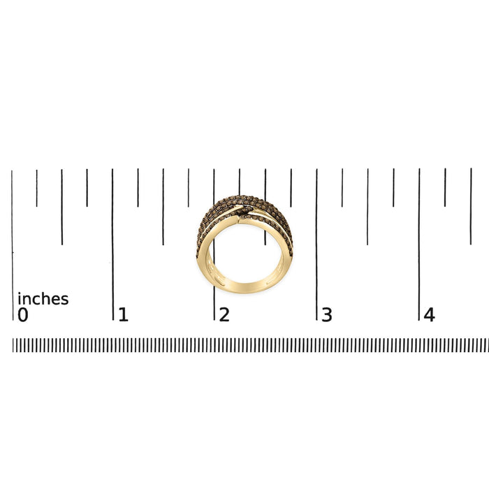 Anillo cruzado de varias hileras con diamantes champán de 1 ct. p.t. en plata de ley bañada en oro amarillo de 10K, foto 7