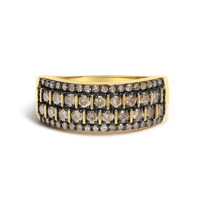 Anillo de banda con diamantes color champán de 3/4 ct. p.t. en plata de ley bañada en oro amarillo de 10K, foto 1