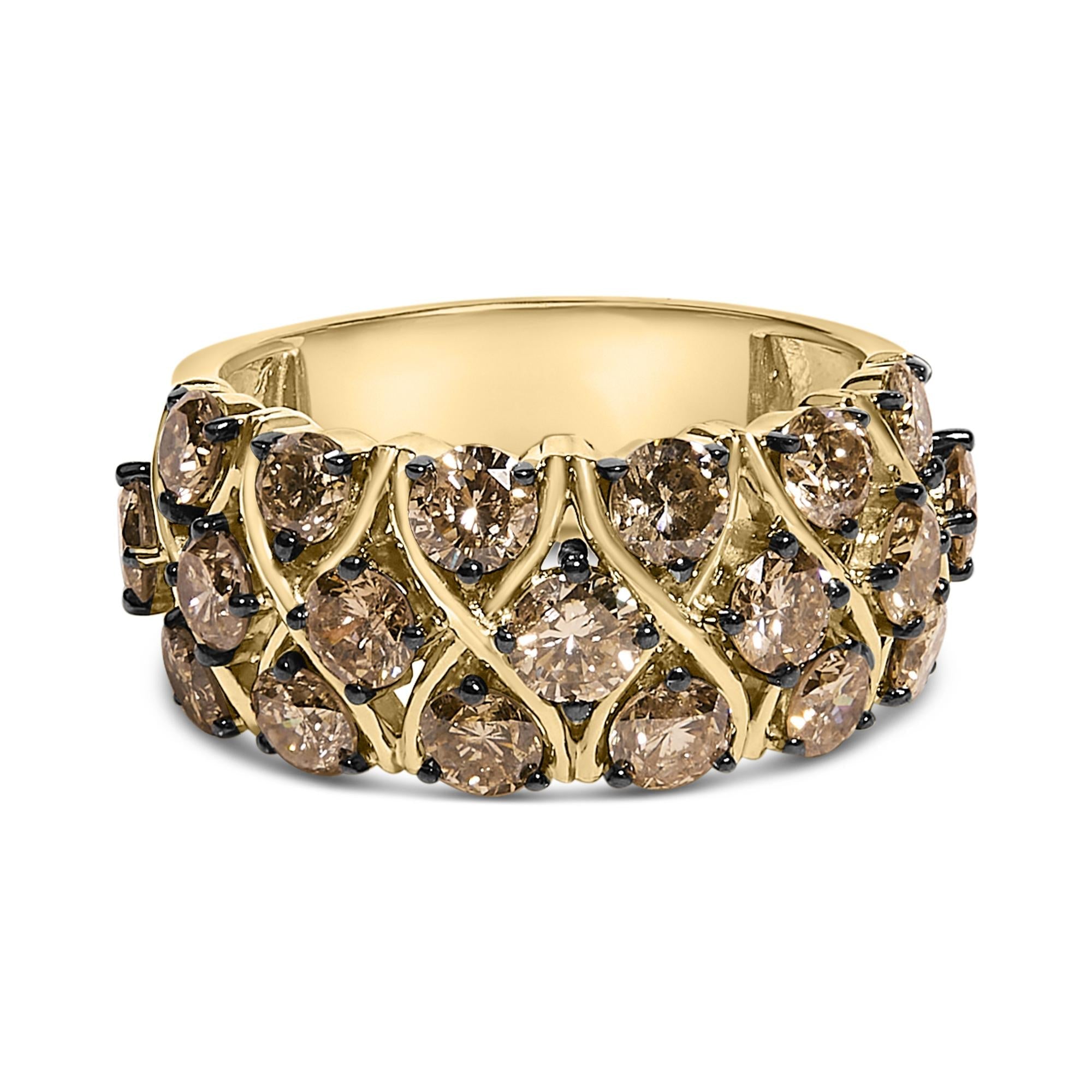 3 Ct. T.W. Champagne Diamond Multi Lattice Band Ring in 10K Yellow Gold-Plated Sterling Silver, photo 1