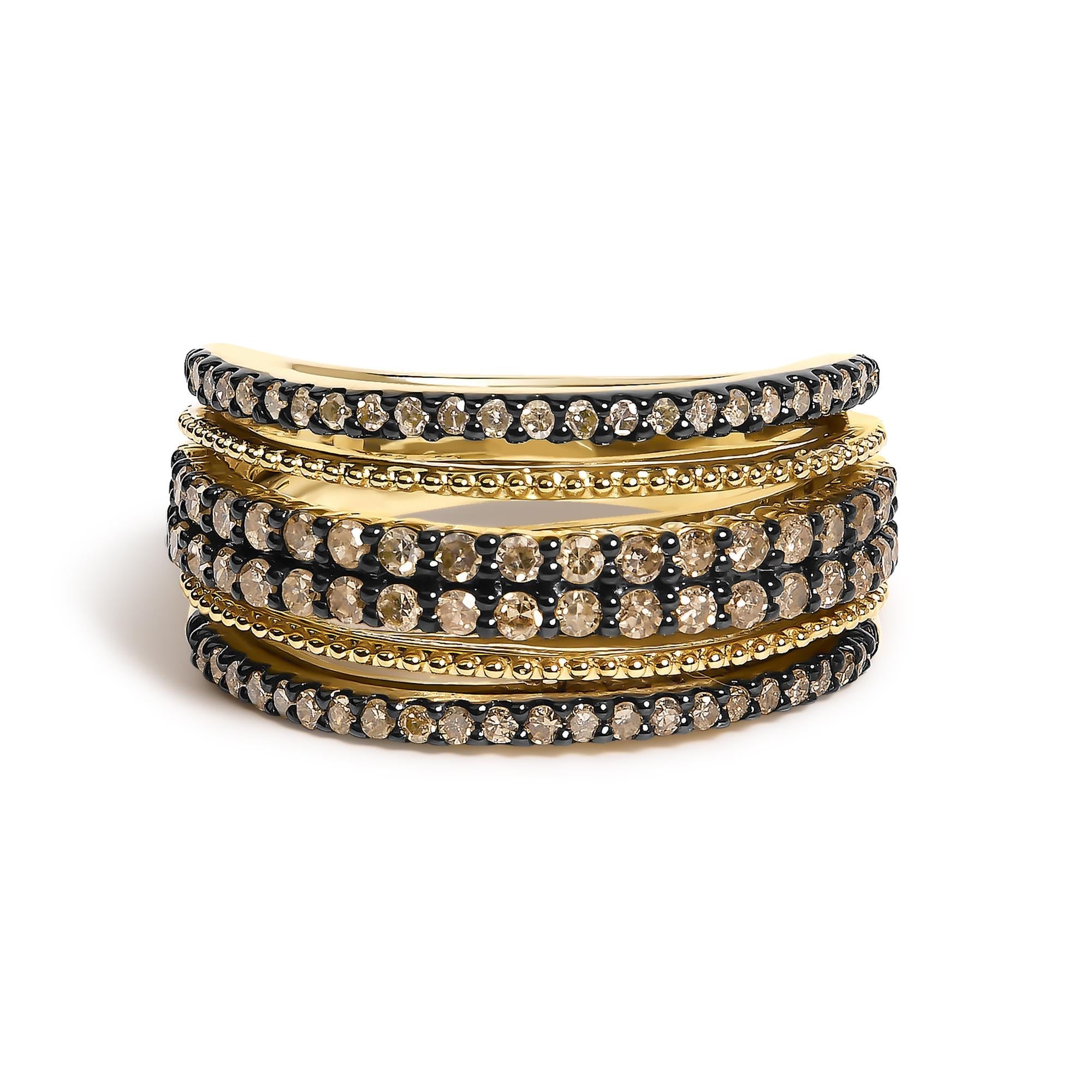 1 Ct. T.W. Champagne Diamond Multi Layer Band Ring in 10K Yellow Gold-Plated Sterling Silver, photo 1