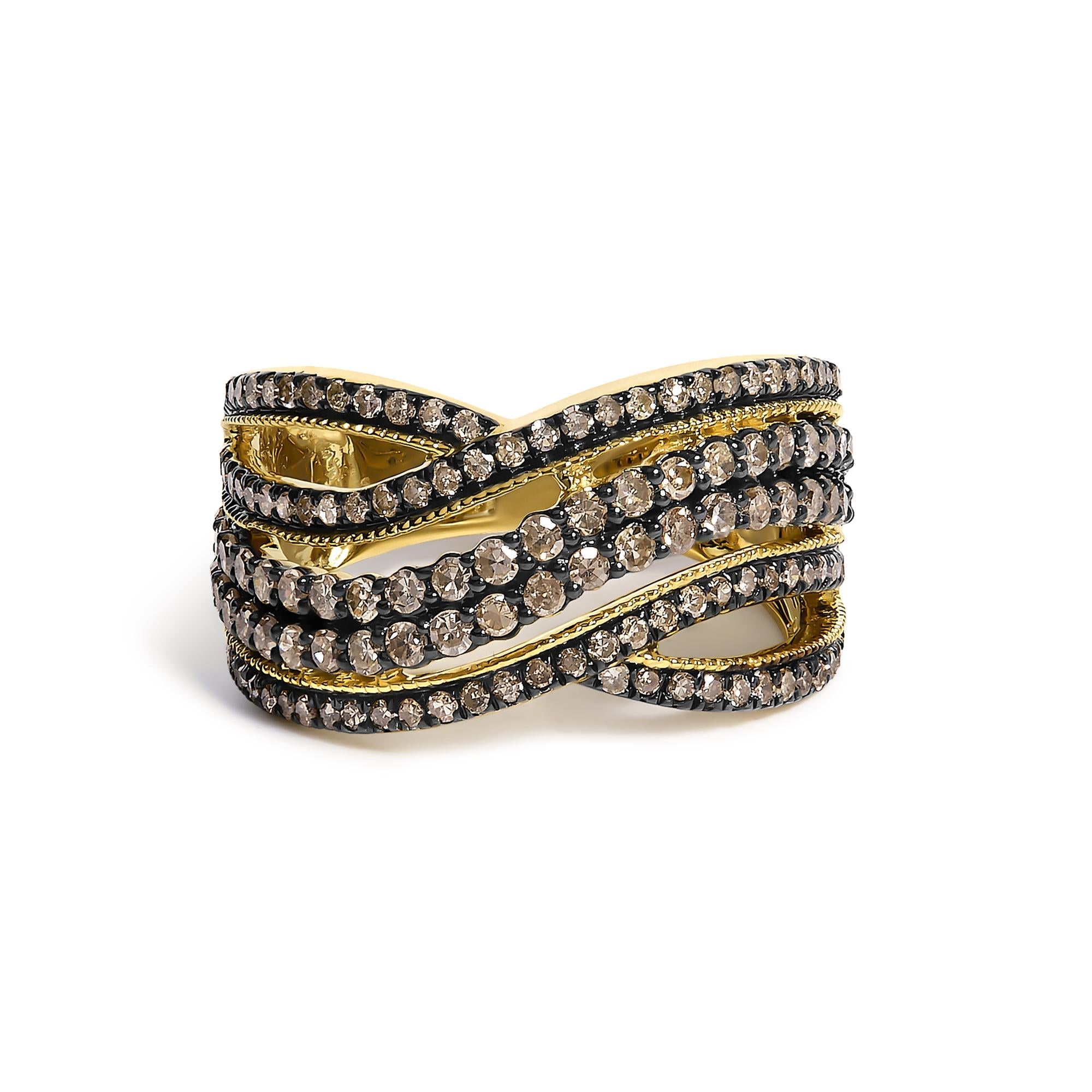 Anillo Highway con diamantes champán de 1 ct. p.t. en plata de ley bañada en oro amarillo de 10K, foto 1