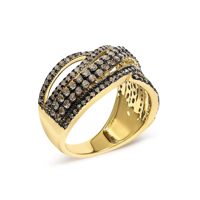 Anillo Highway con diamantes champán de 1 ct. p.t. en plata de ley bañada en oro amarillo de 10K, foto 4