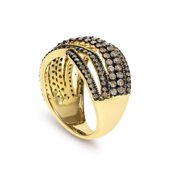 Anillo Highway con diamantes champán de 1 ct. p.t. en plata de ley bañada en oro amarillo de 10K, foto 5