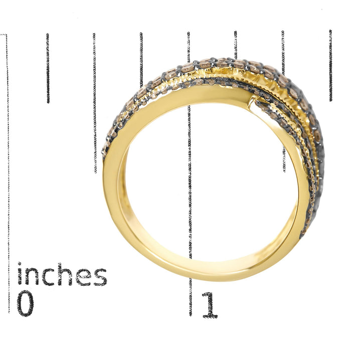 Anillo Highway con diamantes champán de 1 ct. p.t. en plata de ley bañada en oro amarillo de 10K, foto 7