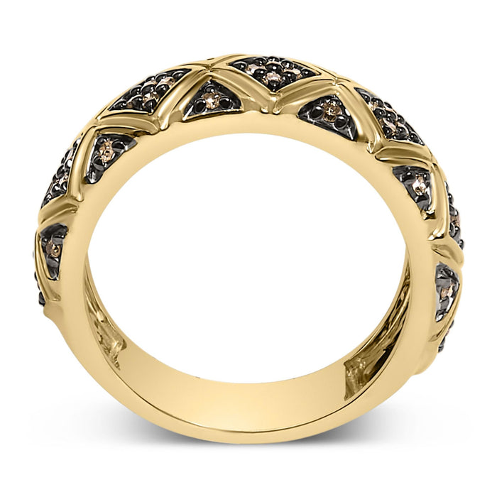 Anillo de banda estilo geométrico con diamantes champán de 3/8 ct. p.t. en plata de ley bañada en oro amarillo de 10K, foto 6