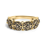 Anillo de banda de enrejado con diamantes champán de 3/8 ct. p.t. en plata de ley bañada en oro amarillo de 10K