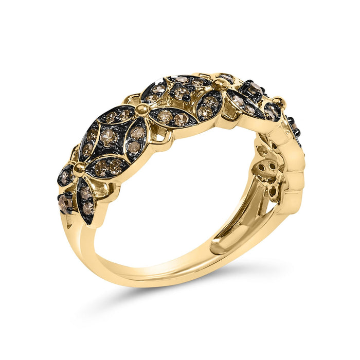 Anillo de banda de enrejado con diamantes champán de 3/8 ct. p.t. en plata de ley bañada en oro amarillo de 10K, foto 4