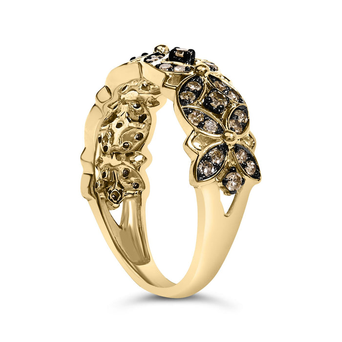 Anillo de banda de enrejado con diamantes champán de 3/8 ct. p.t. en plata de ley bañada en oro amarillo de 10K, foto 5