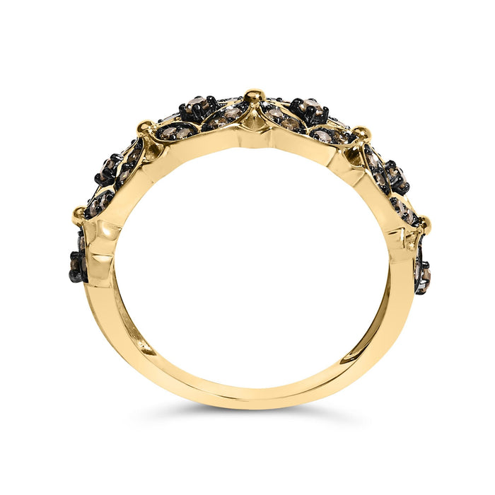 Anillo de banda de enrejado con diamantes champán de 3/8 ct. p.t. en plata de ley bañada en oro amarillo de 10K, foto 6