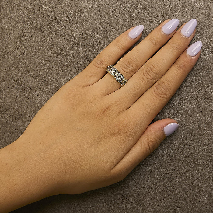 Anillo de banda de enrejado con diamantes champán de 3/8 ct. p.t. en plata de ley bañada en oro amarillo de 10K, foto 3