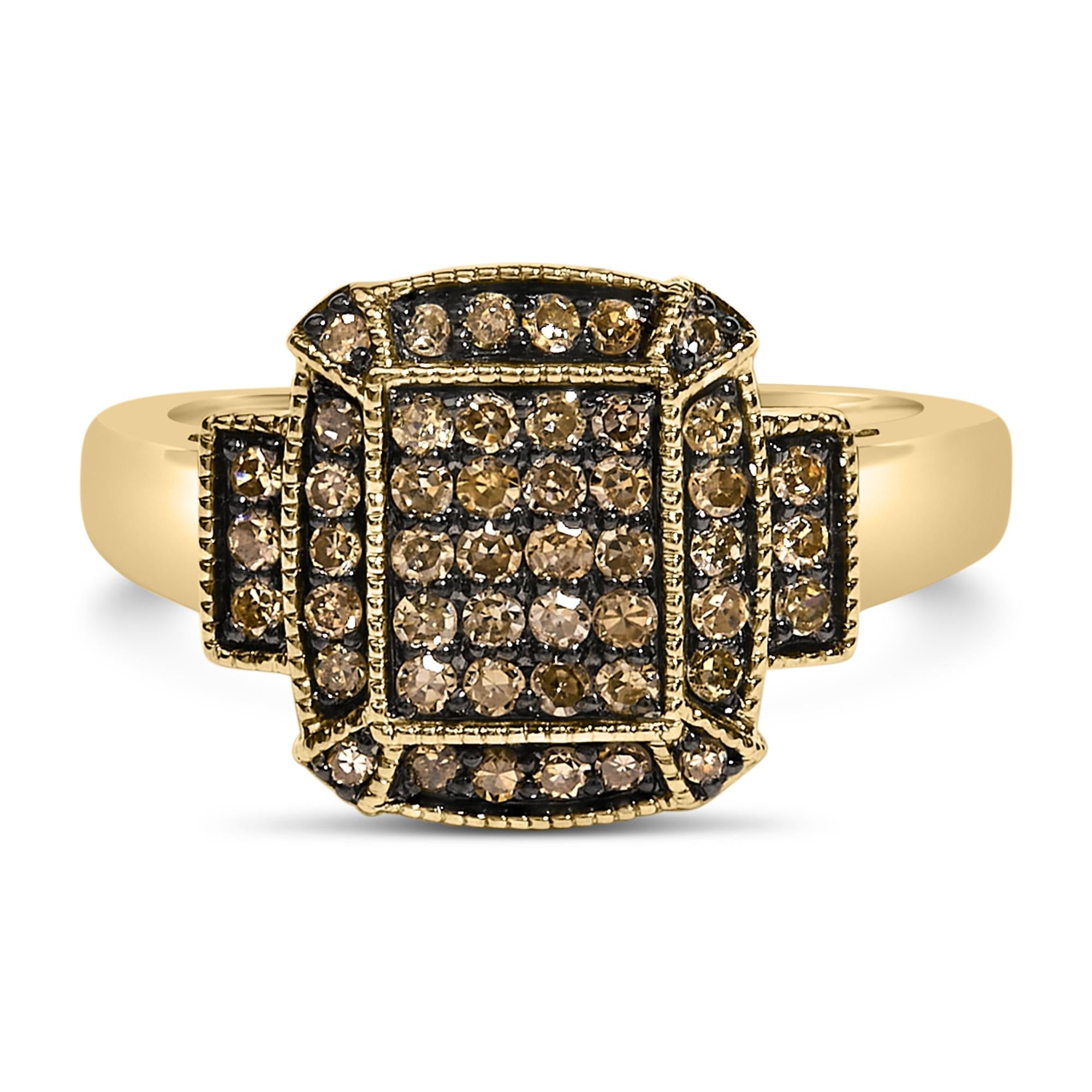 Anillo escalonado con diamantes champán de 1/2 ct. p.t. en plata de ley bañada en oro amarillo de 10K, foto 1