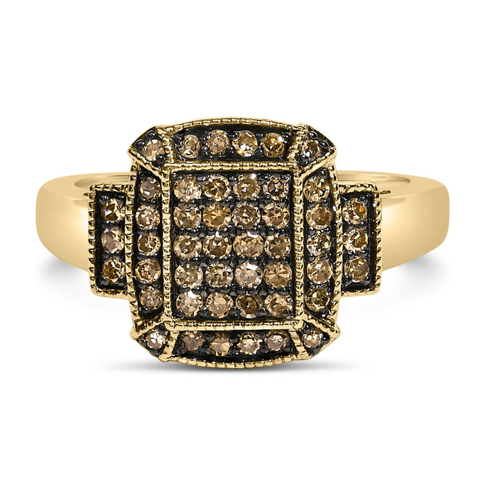 Anillo escalonado con diamantes champán de 1/2 ct. p.t. en plata de ley bañada en oro amarillo de 10K, foto 1