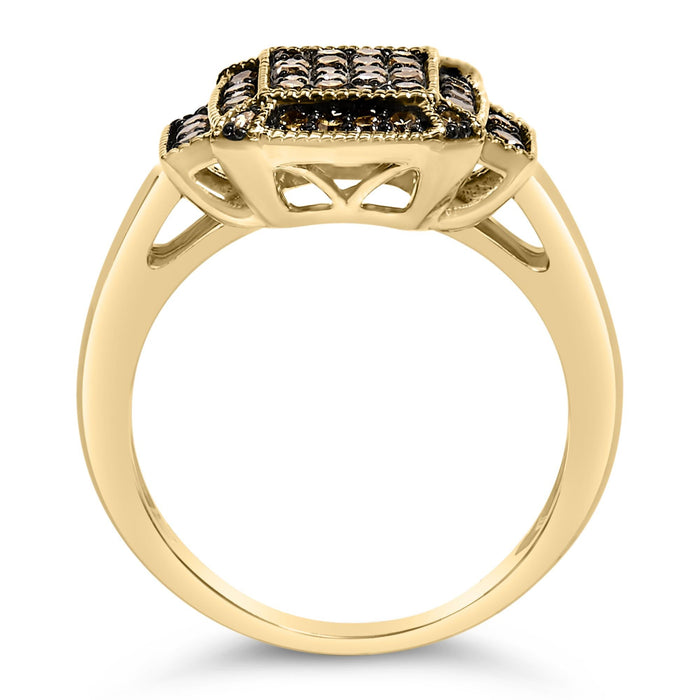 Anillo escalonado con diamantes champán de 1/2 ct. p.t. en plata de ley bañada en oro amarillo de 10K, foto 6