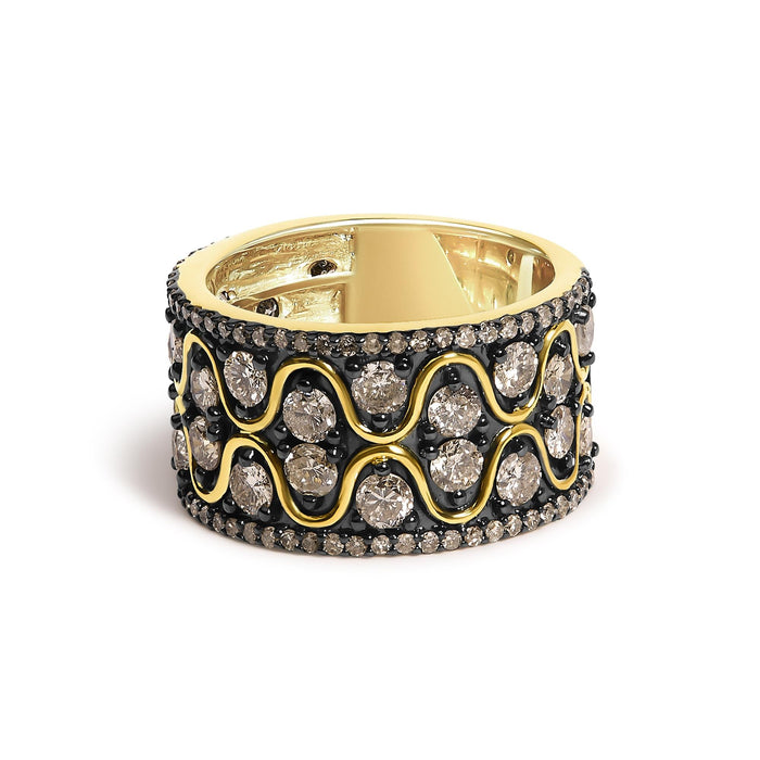 Anillo de banda ondulada con diamantes champán de 2 1/2 ct. p.t. en plata de ley bañada en oro amarillo de 10K, foto 1