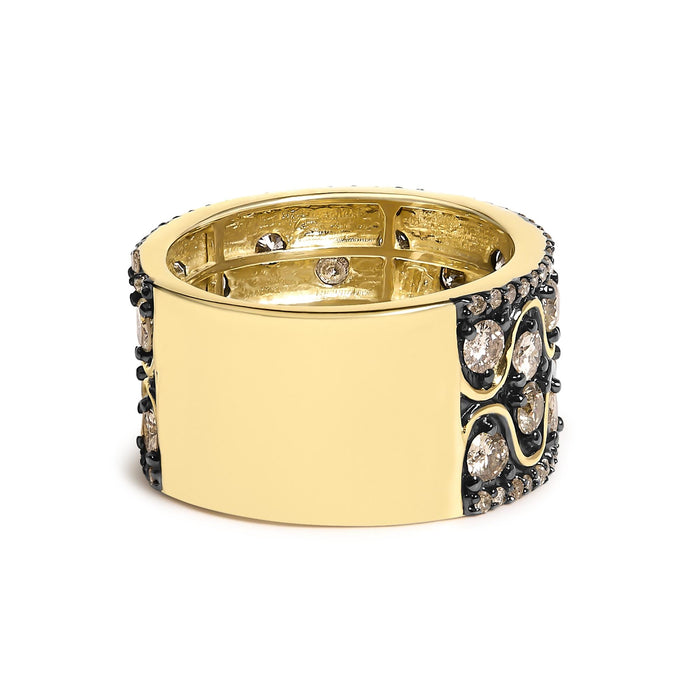 Anillo de banda ondulada con diamantes champán de 2 1/2 ct. p.t. en plata de ley bañada en oro amarillo de 10K, foto 2
