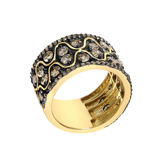 Anillo de banda ondulada con diamantes champán de 2 1/2 ct. p.t. en plata de ley bañada en oro amarillo de 10K, foto 4