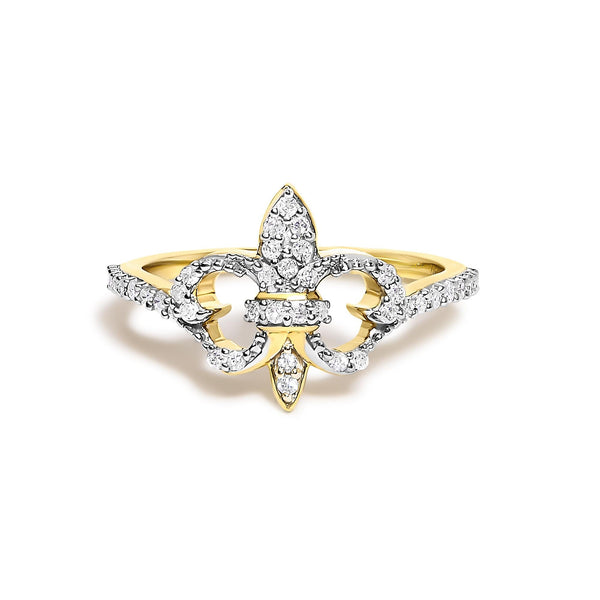 Anillo de flor de lis con diamantes de 1/4 ct. p.t. en plata de ley bañada en oro amarillo de 14K, foto 1